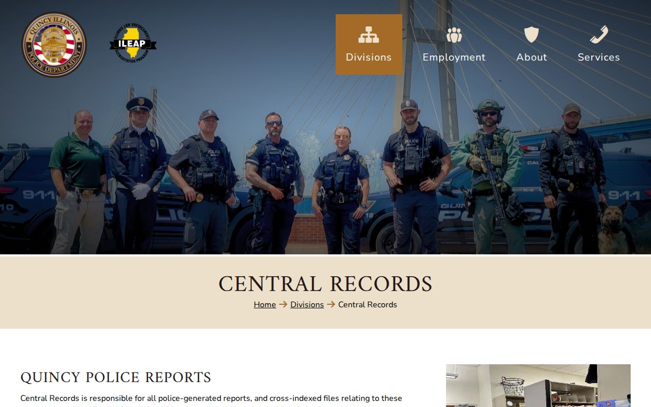 Quincy Police Central Records written request hours and response guidance