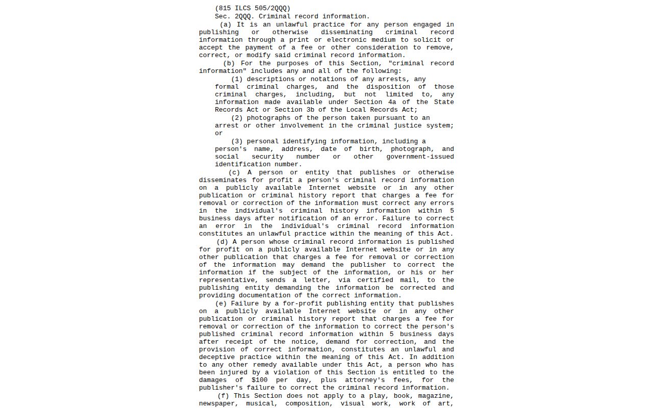 Illinois law covering correction and removal of criminal-record information